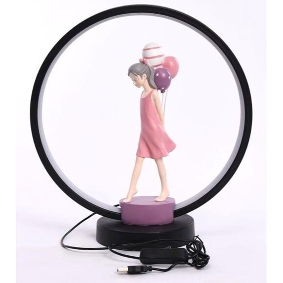 NIB  Ayra Luxury Baloon Girl Sculpture Decoration Resin Lamp Pink  Iron base - Picture 3 of 12